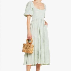 O.P.T.  Hera Linen Blend Gingham Dress, Green S